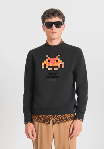 Sweatshirt Regular Fit Aus Weichem Baumwoll-Mischgewebe Mit Space Invaders-Print Herren Schwarz Sweatshirts Antony Morato