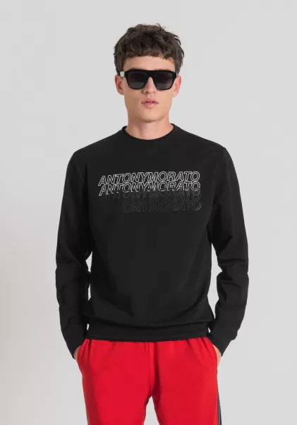 Schwarz Sweatshirt Slim Fit Aus Weicher Stretch-Baumwolle Mit Kontrastierendem Gummiertem Logo-Print Sweatshirts Herren Antony Morato