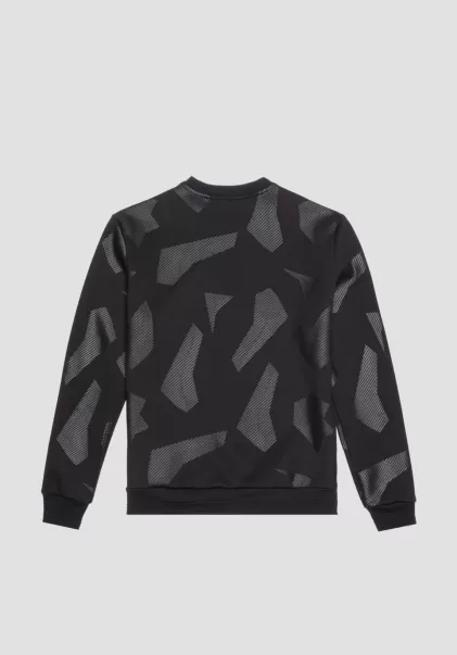Herren Sweatshirts Sweatshirt Regular Fit Aus Elastischem Viskose-Mischgewebe Mit Geometrischem Print Schwarz Antony Morato