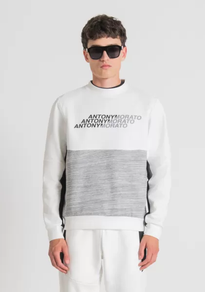 Herren Creme Sweatshirt Regular Fit Aus Baumwoll-Mischgewebe Mit Gummiertem Logo-Print Antony Morato Sweatshirts