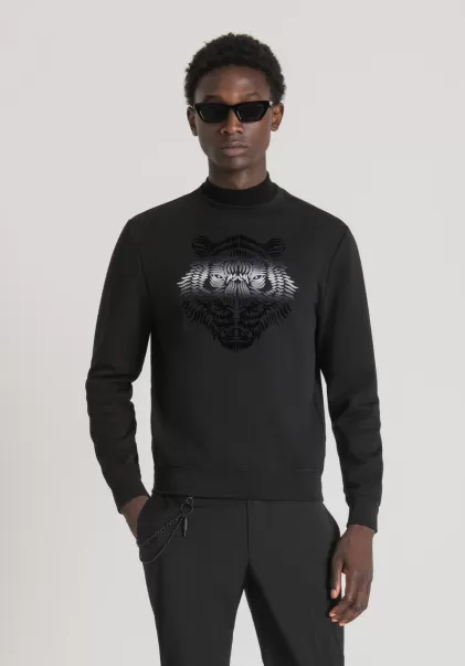 Antony Morato Herren Sweatshirt Regular Fit Aus Baumwoll-Mischgewebe Mit Tiger-Print Sweatshirts Schwarz