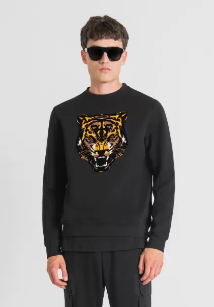 Sweatshirt Regular Fit Aus Baumwoll-Mischgewebe Mit Tiger-Print Herren Schwarz Sweatshirts Antony Morato