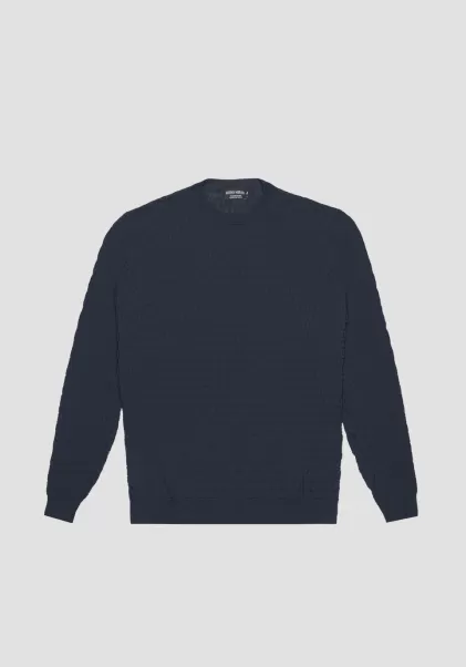 Herren Sweatshirts Pullover Regular Fit Gewebt Mit 3D-Jacquard-Muster Antony Morato Blue Ink