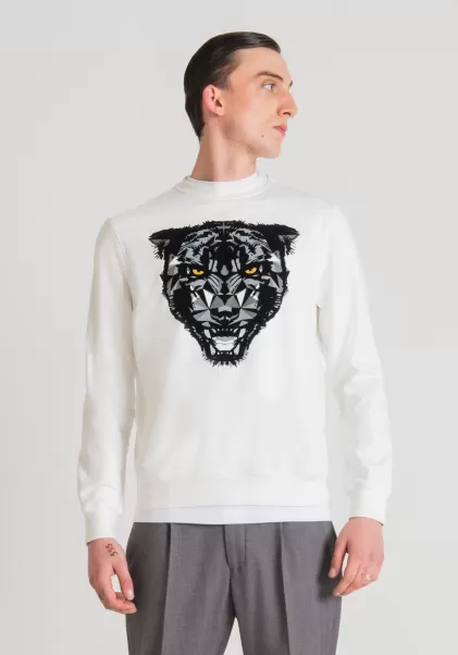 Antony Morato Creme Sweatshirt Regular Fit Aus Baumwoll-Mischgewebe Mit Panther-Print Sweatshirts Herren
