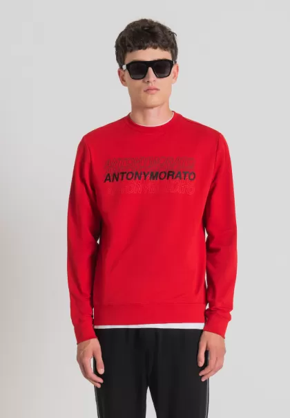 Rot Antony Morato Sweatshirt Slim Fit Aus Weicher Stretch-Baumwolle Mit Kontrastierendem Gummiertem Logo-Print Herren Sweatshirts