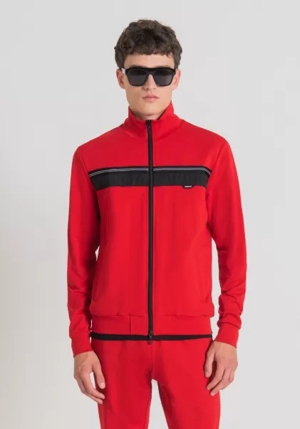 Rot Herren Antony Morato Sweatshirts Sweatshirt Slim Fit Aus Weicher Stretch-Baumwolle Mit Hohem Kragen Und Versteckten Vordertaschen
