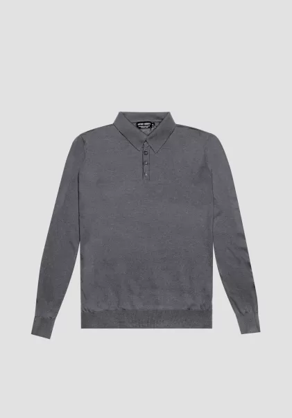 Antony Morato Herren Dunkelgrau Meliert Strickwaren Poloshirt Regular Fit Aus Weichem Wollmischgewebe