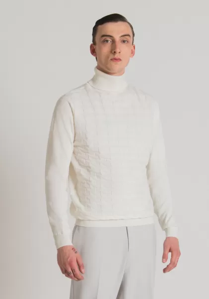 Herren Pullover Regular Fit Aus Baumwoll-Wollmischgarn Mit 3D-Jacquard-Muster Antony Morato Strickwaren Creme