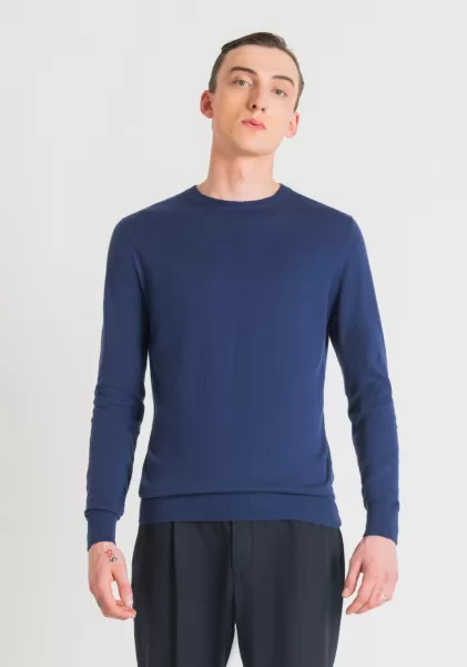 Herren Bluette Antony Morato Strickwaren Pullover Regular Fit Aus Weichem Einfarbigem Mohair-Wollmischgarn