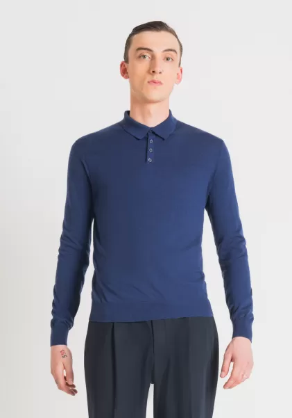 Herren Pullover Regular Fit Mit Polo-Kragen Aus Weichem Wollmischgewebe Antony Morato Strickwaren Bluette
