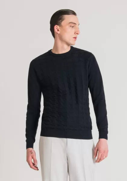 Pullover Regular Fit Aus Wolle Und 3D-Jacquard-Baumwolle Blue Ink Herren Antony Morato Strickwaren