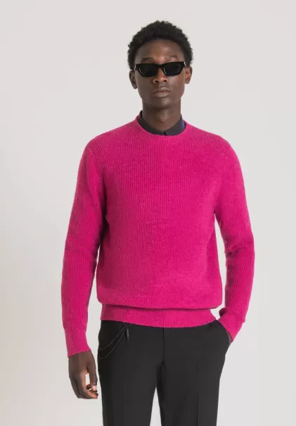 Strickwaren Pullover Regular Fit Aus Weichem Einfarbigem Mohair-Wollmischgarn Antony Morato Magenta Herren