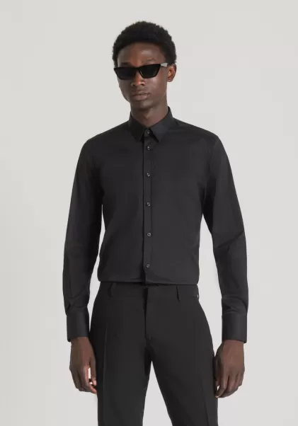 Schwarz Hemd Super Slim Fit „Milano“ Aus Kühlem Baumwoll-Popeline Aus Stretch-Mischgewebe Hemden Antony Morato Herren