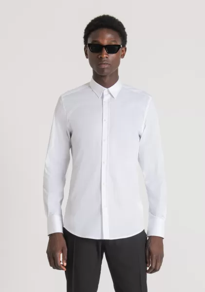 Weiß Antony Morato Hemd Super Slim Fit „Milano“ Aus Kühlem Baumwoll-Popeline Aus Stretch-Mischgewebe Hemden Herren