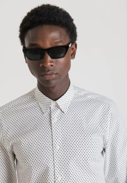 Hemden Herren Weiß Antony Morato Hemd Slim Fit „Napoli“ Aus Reiner Baumwolle Mit Print