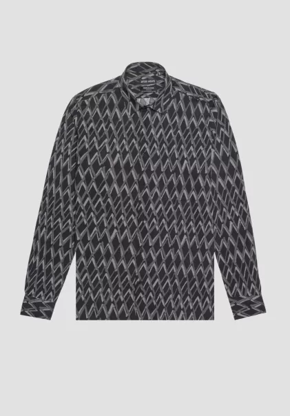 Hemden Schwarz Hemd Regular Straight Fit „Barcelona“ Aus Baumwoll-Mischgewebe Mit Allover-Muster Herren Antony Morato