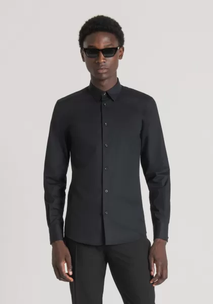 Herren Hemden Schwarz Antony Morato Hemd Slim Fit „Napoli“ Aus 100 % Baumwolle