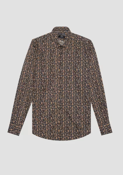 Herren Antony Morato Hemd Slim Fit „Napoli“ Aus Weicher Baumwolle Mit Print Camelfarben Hemden