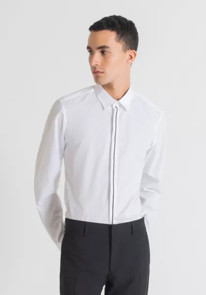 Hemden Weiß Herren Hemd Slim Fit „Paris“ Easy-Iron Aus Reiner Soft-Touch-Baumwolle Mit Verdeckter Knopfleiste Antony Morato