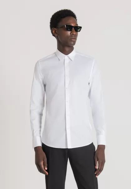 Herren Weiß Hemden Antony Morato Hemd Slim Fit „Napoli“ Aus Soft-Touch-Baumwolle Mit Mikrotextur
