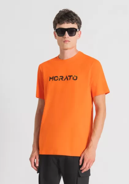 Orange T-Shirt Regular Fit Aus Reiner Baumwolle Mit Gummiertem Logo-Print T-Shirts Und Polo Herren Antony Morato
