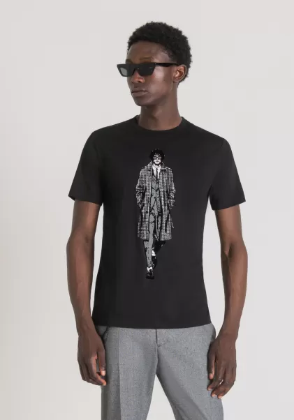 T-Shirts Und Polo Antony Morato T-Shirt Slim Fit Aus Reiner Baumwolle Mit Print Auf Der Vorderseite Herren Schwarz