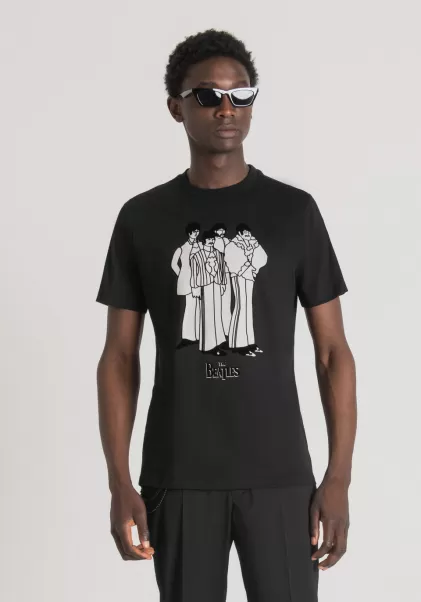 Antony Morato T-Shirt Regular Fit Aus 100 % Baumwolle Mit Print „The Beatles“ Herren T-Shirts Und Polo Schwarz