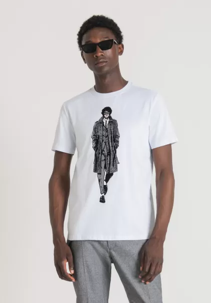 T-Shirts Und Polo T-Shirt Slim Fit Aus Reiner Baumwolle Mit Print Auf Der Vorderseite Weiß Herren Antony Morato