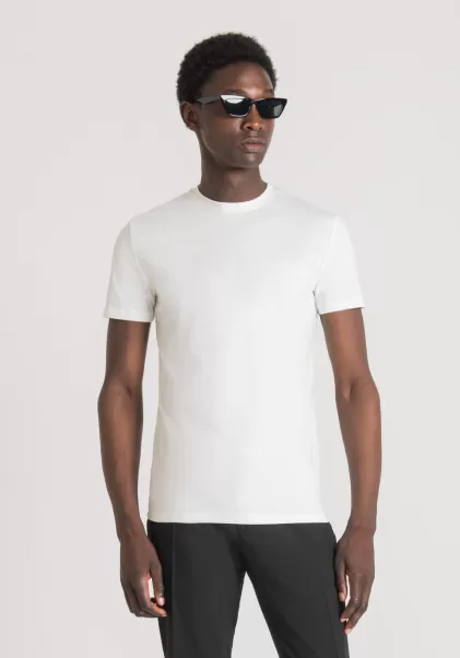 T-Shirts Und Polo Antony Morato Herren T-Shirt Super Slim Fit Aus Elastischer Baumwolle Mit Logo-Print Weiß