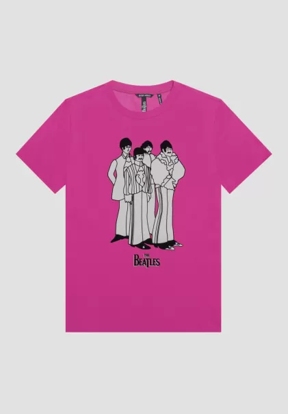 Antony Morato T-Shirts Und Polo Herren T-Shirt Regular Fit Aus 100 % Baumwolle Mit Print „The Beatles“ Magenta
