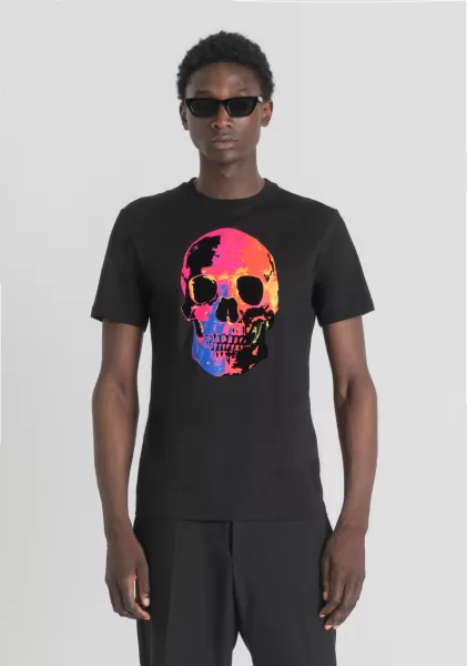 T-Shirts Und Polo T-Shirt Slim Fit Aus 100 % Weicher Baumwolle Mit Totenkopf-Print Schwarz Herren Antony Morato