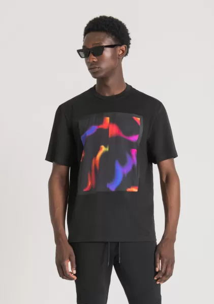 Schwarz Herren Antony Morato T-Shirt Over Fit Aus Baumwolle Mit Psychedelischem Print T-Shirts Und Polo