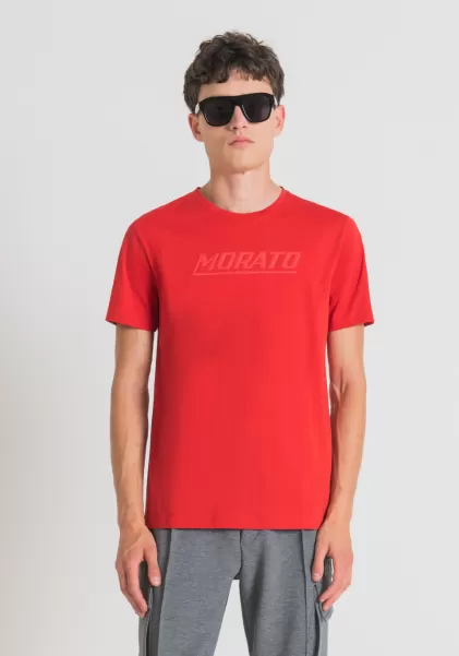 Feuerrot Antony Morato T-Shirts Und Polo T-Shirt Slim Fit Aus Reiner Baumwolle Mit „Morato“-Print Herren