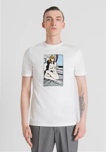 Antony Morato T-Shirt Regular Fit Aus 100 % Baumwolle Mit Cartoon-Print T-Shirts Und Polo Herren Creme