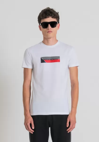 T-Shirt Super Slim Fit Aus Baumwollstretch Mit Logo-Print Herren Weiß T-Shirts Und Polo Antony Morato