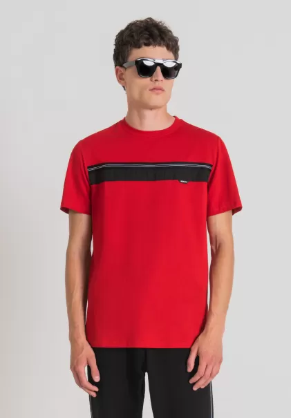 Herren Rot T-Shirt Regular Fit Aus Weicher Baumwolle Mit Kontrastierendem Band T-Shirts Und Polo Antony Morato