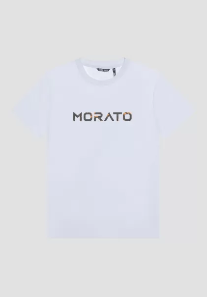T-Shirt Regular Fit Aus Reiner Baumwolle Mit Gummiertem Logo-Print Creme Herren T-Shirts Und Polo Antony Morato