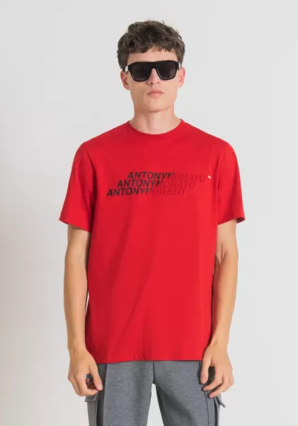 T-Shirts Und Polo Herren Rot T-Shirt Regular Fit Aus Baumwolle Mit Gummiertem Logo-Print Antony Morato