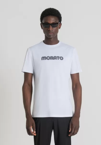T-Shirt Slim Fit Aus 100 % Baumwolle Mit Logoprint Herren Weiß Antony Morato T-Shirts Und Polo