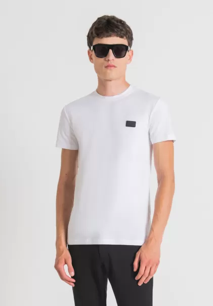 Antony Morato T-Shirts Und Polo Weiß T-Shirt Super Slim Fit Mit Tasche Aus Lederimitat Herren