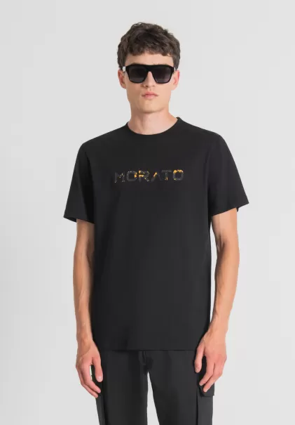 T-Shirts Und Polo T-Shirt Regular Fit Aus Reiner Baumwolle Mit Gummiertem Logo-Print Antony Morato Herren Schwarz