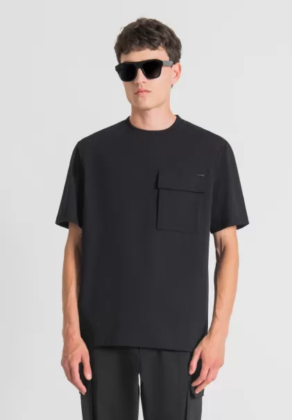Schwarz T-Shirts Und Polo Herren Antony Morato T-Shirt Oversize Aus Reiner Baumwolle Mit Brusttasche Auf Der Linken Seite