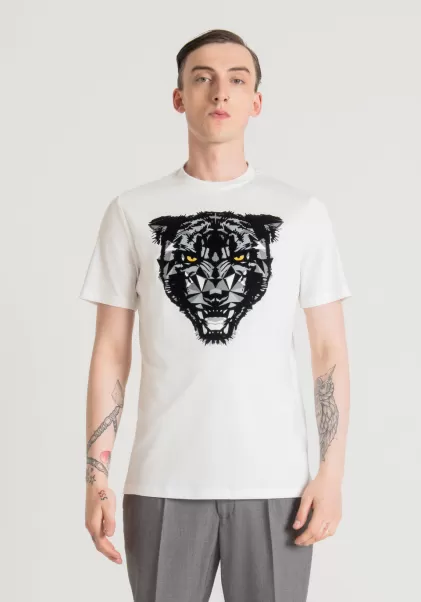 T-Shirts Und Polo Creme Antony Morato Herren T-Shirt Regular Fit Aus 100 % Weicher Baumwolle Mit Panther-Print