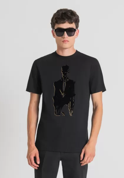 Antony Morato Herren Schwarz T-Shirt Regular Fit Aus 100 % Baumwolle Mit Print Von Richard Hambleton T-Shirts Und Polo
