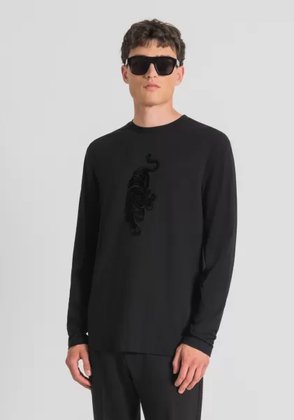 T-Shirt Regular Fit Aus 100 % Baumwolle Mit Tiger-Print Herren T-Shirts Und Polo Schwarz Antony Morato