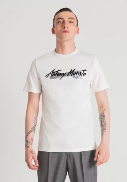 T-Shirt Regular Fit Aus Reiner Baumwolle Mit Gummiertem Logo-Print Antony Morato T-Shirts Und Polo Creme Herren