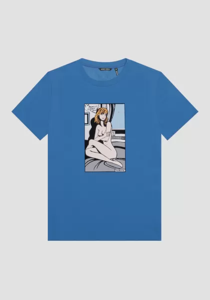 Antony Morato T-Shirt Regular Fit Aus 100 % Baumwolle Mit Cartoon-Print Kobalt Herren T-Shirts Und Polo