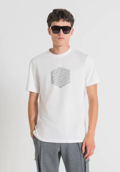 Herren T-Shirts Und Polo Creme T-Shirt Regular Fit Aus Baumwolle Mit Reflektierendem Logo-Print Antony Morato