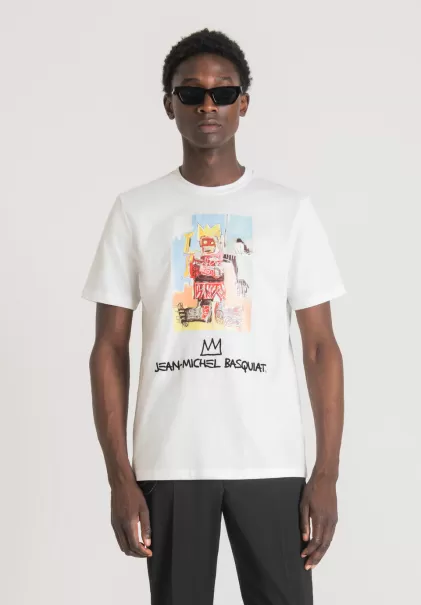 Creme Antony Morato T-Shirts Und Polo Herren T-Shirt Regular Fit Aus Baumwolle Mit Basquiat-Print