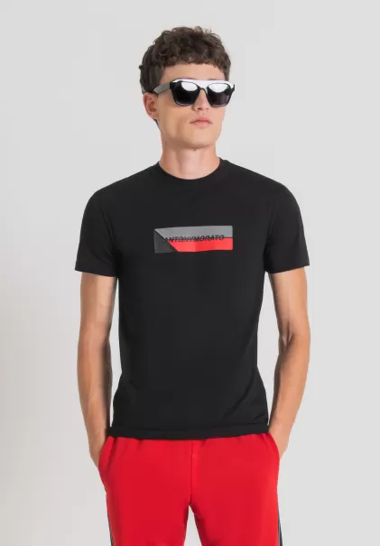 Herren T-Shirts Und Polo T-Shirt Super Slim Fit Aus Baumwollstretch Mit Logo-Print Antony Morato Schwarz